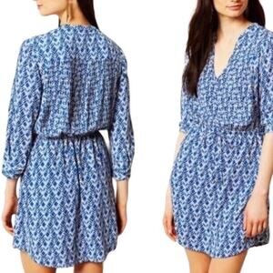 Anthropologie Maeve Galen Geometric Print Shirt Dress Women’s Large Blue White